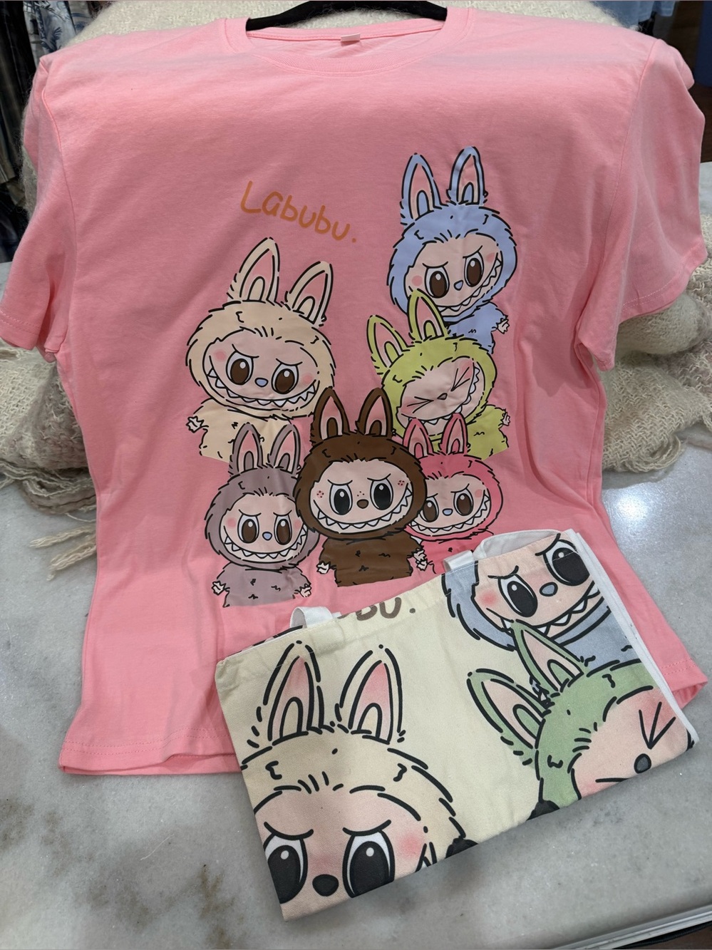 Labubu Pink Graphic T-Shirt and Labubu Tote